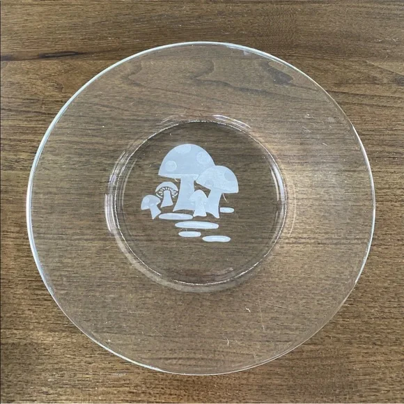 8 Mushroom Plate Vintage MCM Bonwit Teller 1950's Clear Glass Salad Dish SET - Picture 6 of 11